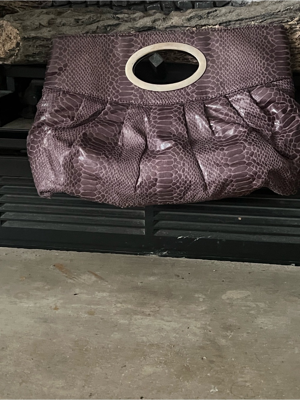 Elegant Purple Textured Clutch with Silver Handle.express